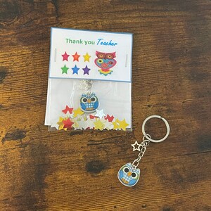 Conjunto de chaveiros e pingentes de coruja azul para professor, presente de lembrança, cartão laminado, estrelas, fim de semestre, natal, diversão de meio de semestre, confete peculiar