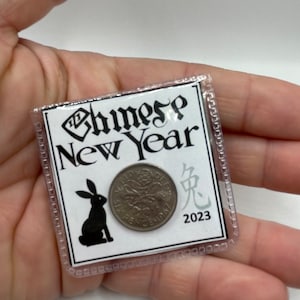 CHINESE New Year Of The Rabbit 2023 Lucky Sixpence Coin Keepsake Wallet Or Purse Pocket Gift Gift Bag Rabbit Symbol Lucky Poem Fun Novelty