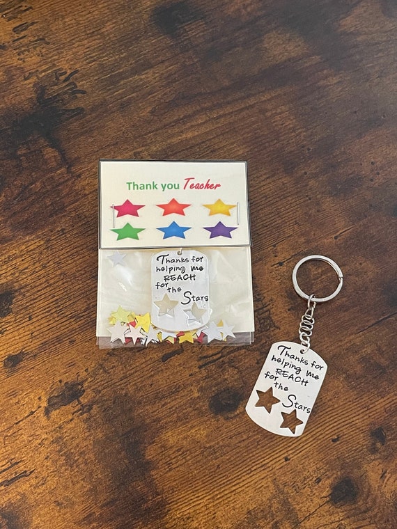 THANK YOU for helping me reach for the stars TEACHER etc key ring charm pendant stars laminated card gift for any occasion end of year xmas
