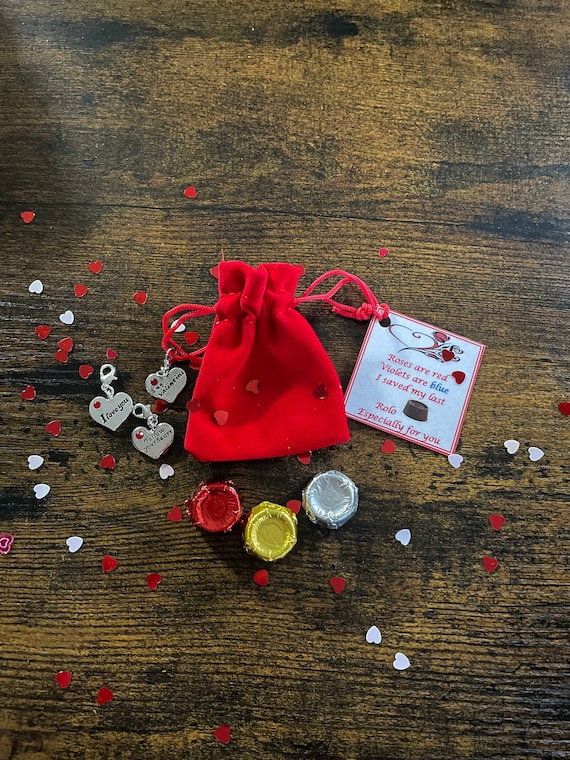 Valentine ROLO Chocolate Gift For You Roses are red violets are blue saved my last rolo especially for you red velvet bag i love you charm