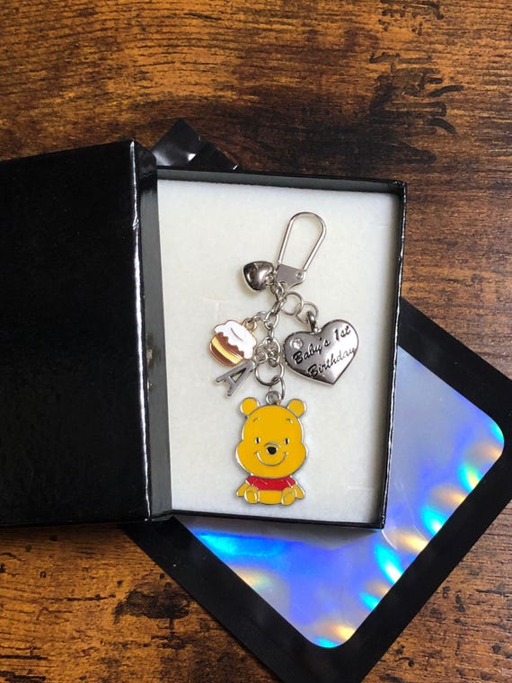 WINNIE THE POOH Baby’s First 1st Birthday Personalised Box And Alphabet Letter Charm Honey Pot Hearts Keepsake Gift Set Disney Inspired Bear