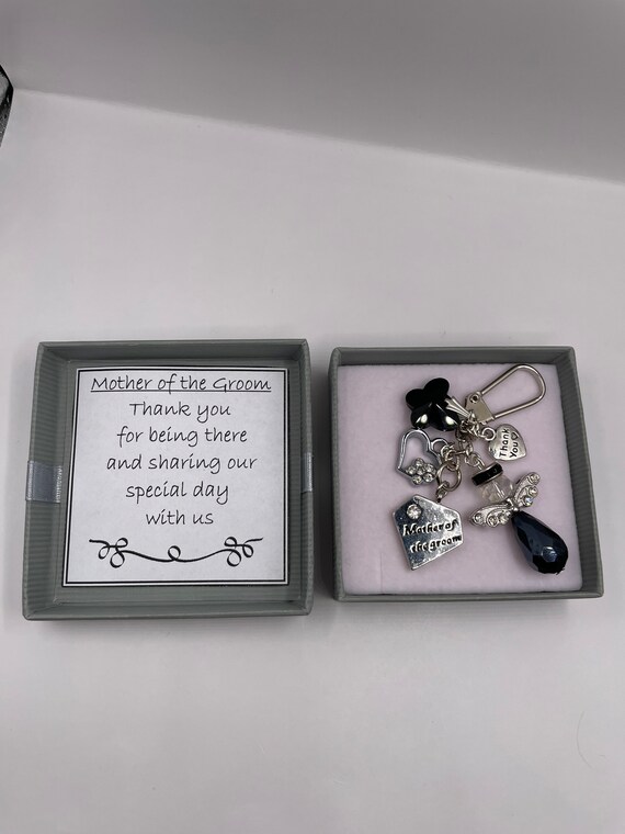 MOTHER OF GROOM Thank You Key Ring Or Bag Charm Gift Crystal Rhinestone Angel Fairy Butterfly Heart Diamond Shape Keepsake Wedding Gift Box