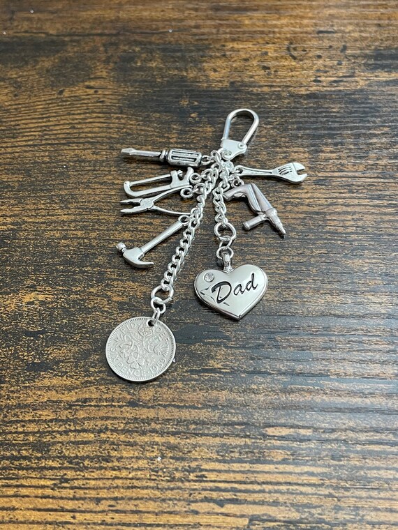 Tools set keepsake key ring charm pendants dad brother tape measure spanner hammer drill screwdriver wrench saw charms gift box any occasion