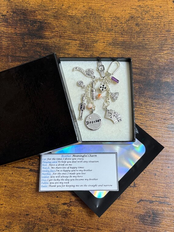 BROTHER Meaningful Keepsake keyring Charm Gift Boxed Rhymes Beer Car Dice Ruler Marbles Watch Soldier Cards Quotes Any Occasion Sibling Bro