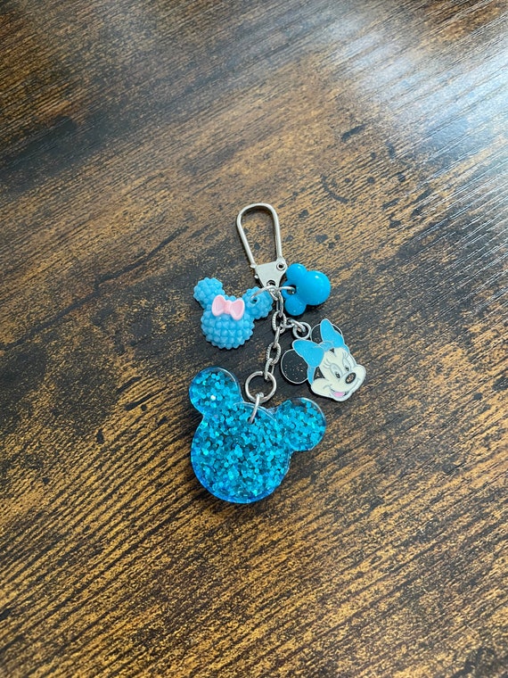 Disney Inspired Minnie Mouse Key Ring Or Bag Charm Gift Set Keepsake Mixed Colours Glitter Beads Novelty Quirky Any Occasion Boxed Shimmer