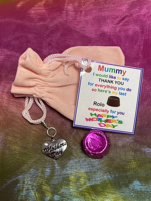 MUMMY Last Rolo for you to say thank you keepsake fun gift velvet bag silver charm chocolate choice of colours fun quirky mom mum nan nanny