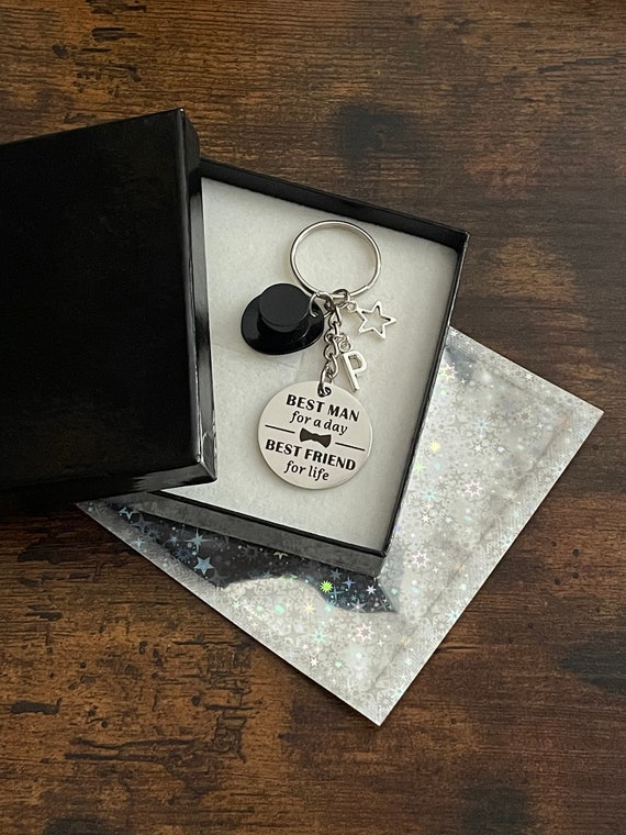PERSONALISED Initial Letter Charm Black Top Hat Best Man Key Charm Keepsake Gift Set Wedding Day Thank You Boxed Or Shimmer Bag Handmade