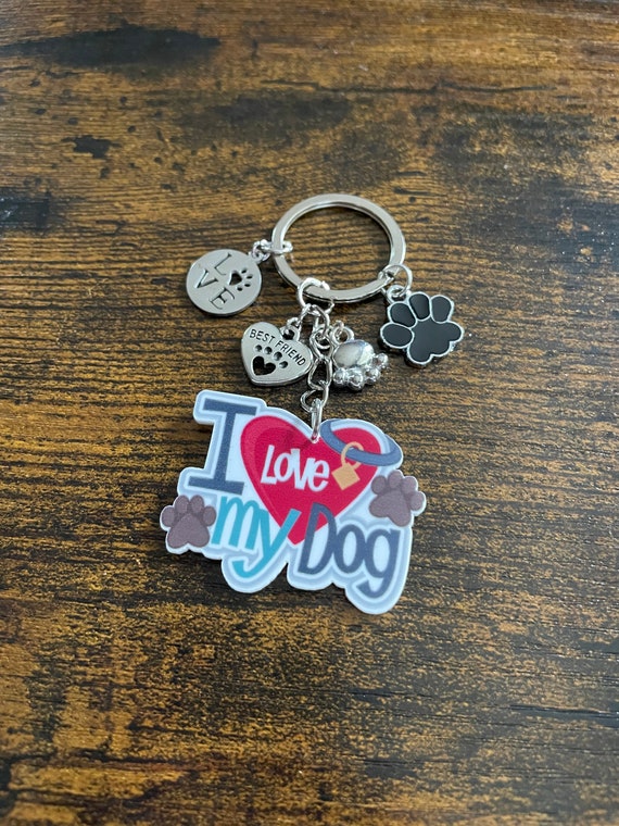 I LOVE My DOG Key Ring Charm Or Bag Pendant Best Friend Heart Paw Print Keepsake Gift Box Bag Fun Quirky Pet Lover Birthday Christmas Pressy