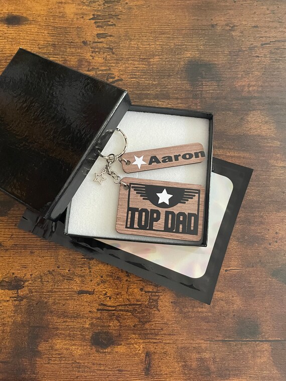 FATHERS DAY PERSONALISED Top Dad Keyring Charm Set Child/ Children’s Name Vinyl Print Acrylic Charm Keepsake Boxed Or Gift Bag Fob Stars