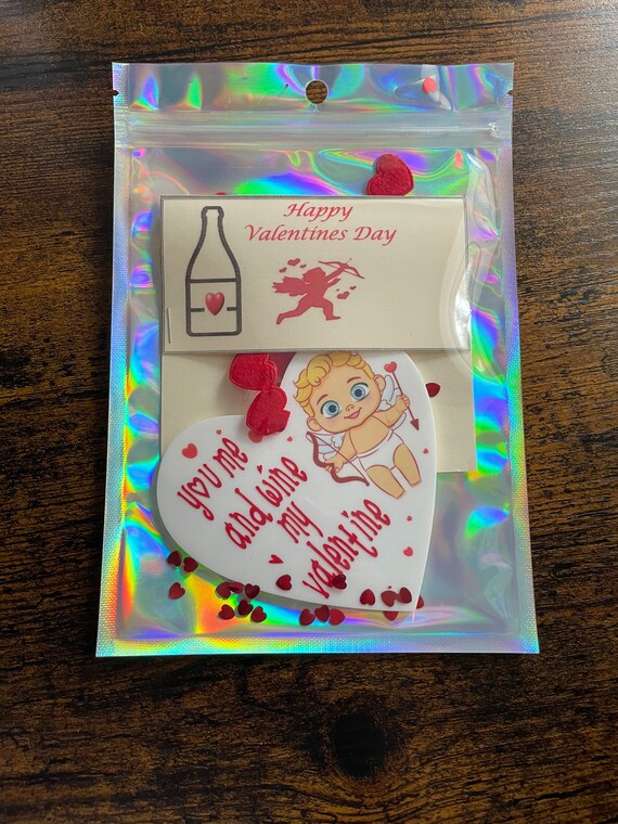 You Me And Wine My Valentine Bottle Acrylic Heart Cupid Hearts Valentines Day Gift Fun Novelty Set Confetti Romantic Gesture Decoration