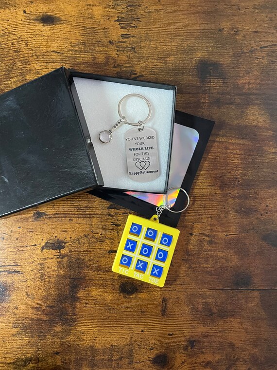 Happy Retirement Key Chain Puzzle Tic Tac Toe Gift Set Magnifying Glass Charm Fun Quirky Novelty Worked Your Whole Life For This Keychain