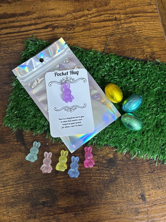 Bunny Rabbit Pocket Hug Keepsake Fun Gift Any Occasion Colour Easter Poem Card Set Shimmer Gift Bag Party Favour Animal Lover Quirky Family