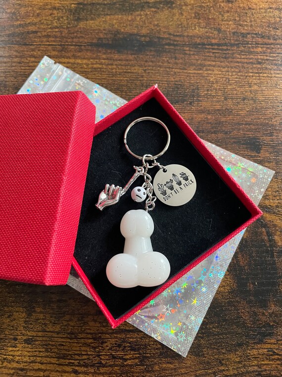 Don’t Be A Prick Key Ring Charm Pendant Set Willy Emoji Face Beads Cactus Picture Fun Quirky Novelty Handmade Valentine Birthday Gift Box