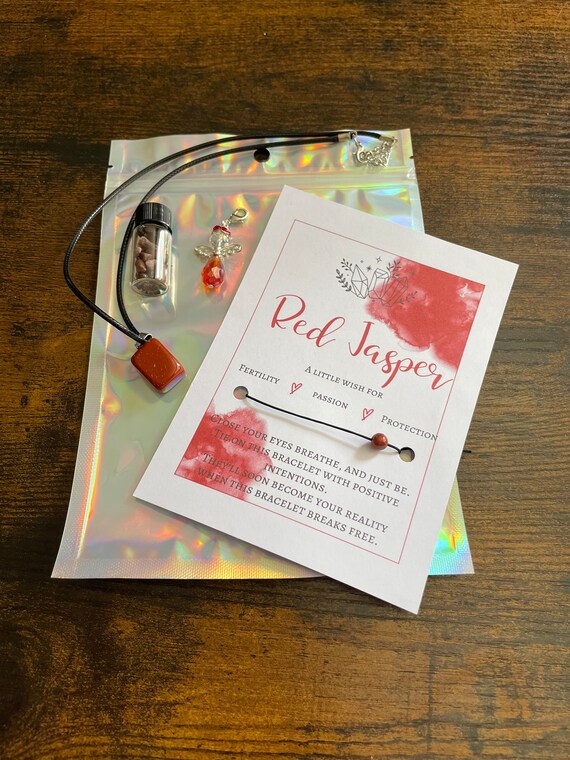 RED JASPER A Little Wish Set For Fertility Passion Protection Crystals Angel Rocks Necklace Bracelet Gift Bag Positivity Keepsake Gift Fun