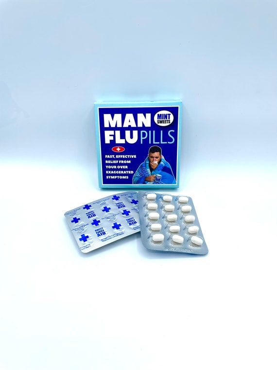MAN FLU Relief PILLS Fun Novelty Quirky Humorous Mint Sweets Gift Birthday Christmas Secret Santa Warning This Is Not A Medicine Pack Laugh