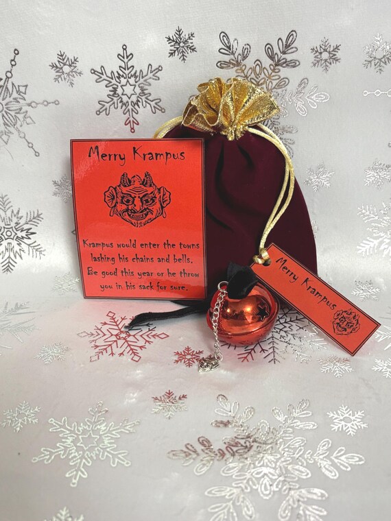 MERRY KRAMPUS Jingle Bell Chain Devil Charm Card Poem Sack Bag Naughty December 6th Hell Pagan Gift Set Evil Twin Santa Fun Novelty Quirky