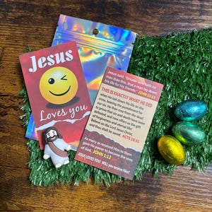 JESUS Liebt Dich Kleine Tasche Umarmung Religiöse Religion Zitate Auf Karte Aus der Bibel Süßes Andenken Taufe Geschenk Schimmer Tasche Ostern Emoji Gesicht