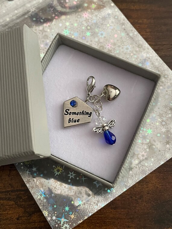 Something Blue Bride To Be Wedding Rhinestone Guardian Angel Diamond Shape Charm Keepsake Hen Party Gift Box Garter Bouquet Traditional Poem