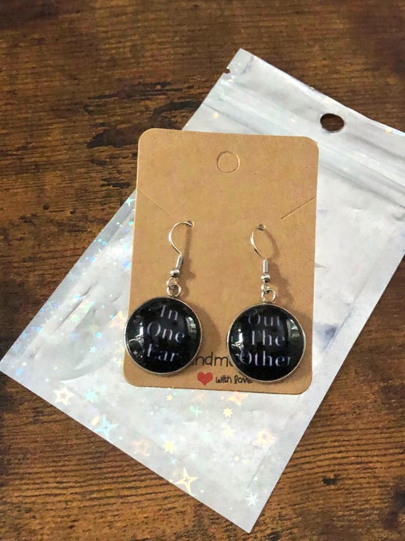 In One Ear Out The Other Pair Of Earrings Carded Gift Bag Funny Quotes Retro Novelty Quirky Stainless Steel Secret Santa Party Wear Favour