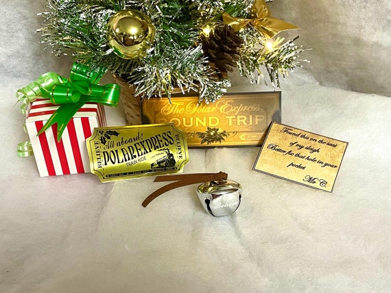 Special Price Polar Express Inspired Jingle Sleigh Bell Santa Train Ticket Silver Believe Leather Cord Card Mr C Red Stripe Green Bow Boxed