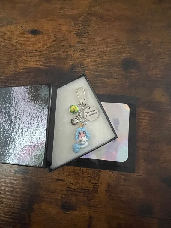 I’m really a mermaid key ring or bag charm pendant keepsake gift, mermaid scales shells star fish beautiful gift for any occasion boxed