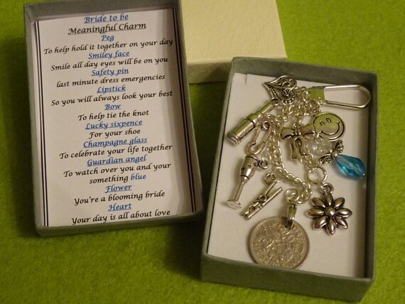 BRIDE TO BE Meaningful Keepsake keyring Charm Gift Boxed Rhymes Angel Sixpence