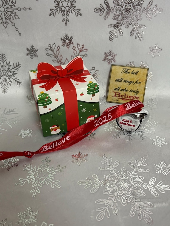 NEW STYLE Believe Polar Express 2025 Engraved Jingle Bell Ribbon Card Foldable Box Set Christmas Gift Film Inspired Keepsake Sleigh Reindeer