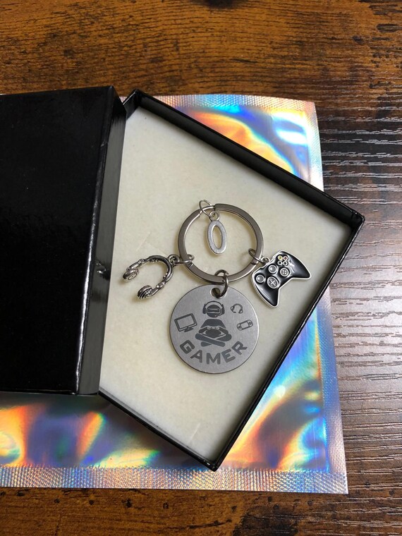 Personalised Initial GAMER Key Ring Charm Set Headphones Controller Letter Name Of Choice Gaming Gift Computer Xbox Gift Box Bag Anyone
