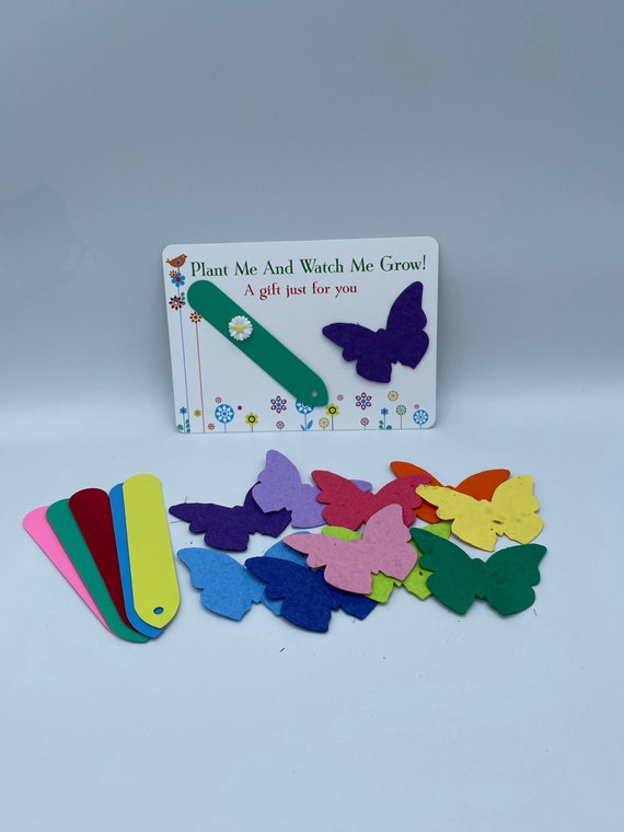 MOTHERS DAY BUTTERFLY Plant Me And Watch Me Grow Shaped Seeded Paper Wild Flowers On A Card Gift Bag Fun Any Colour Plant Label Recycled