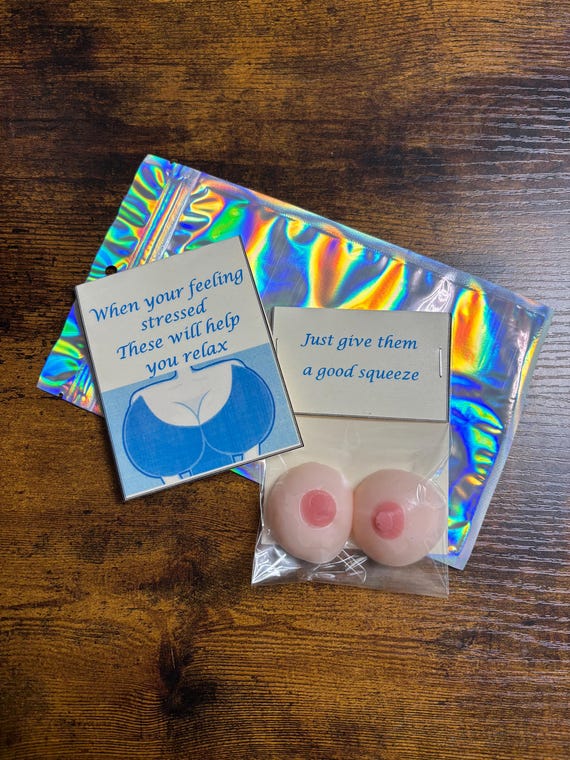 Stress Relief Pair Of Booby’s Boobs Carded Fun Novelty Quirky Keepsake Secret Santa Silicone Feel Shimmer Gift Bag Set Boss Stag Party