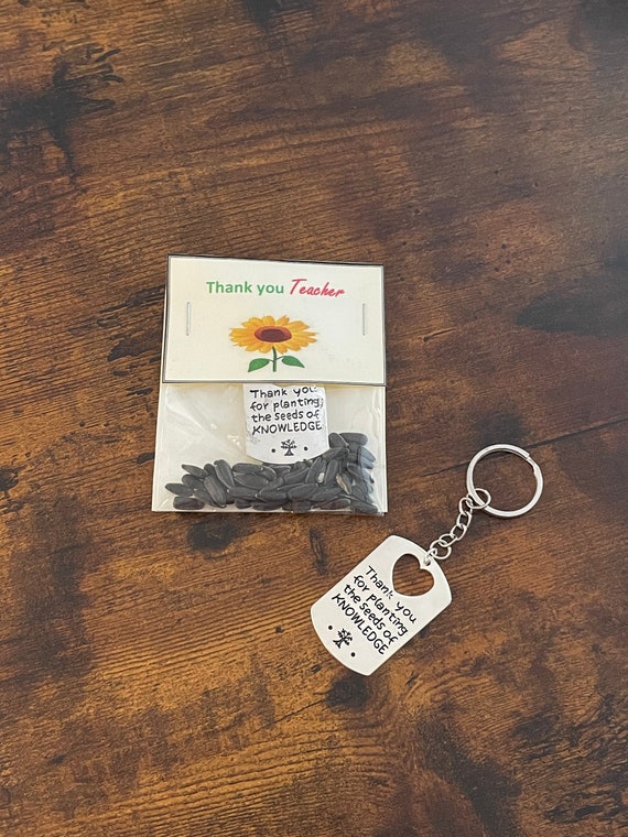 TEACHER Thank You For Planting The SEEDS Of Knowledge Key Ring Or Bag Charm Set Sunflower Seeds Carded Gift End Of Term Thank You Christmas