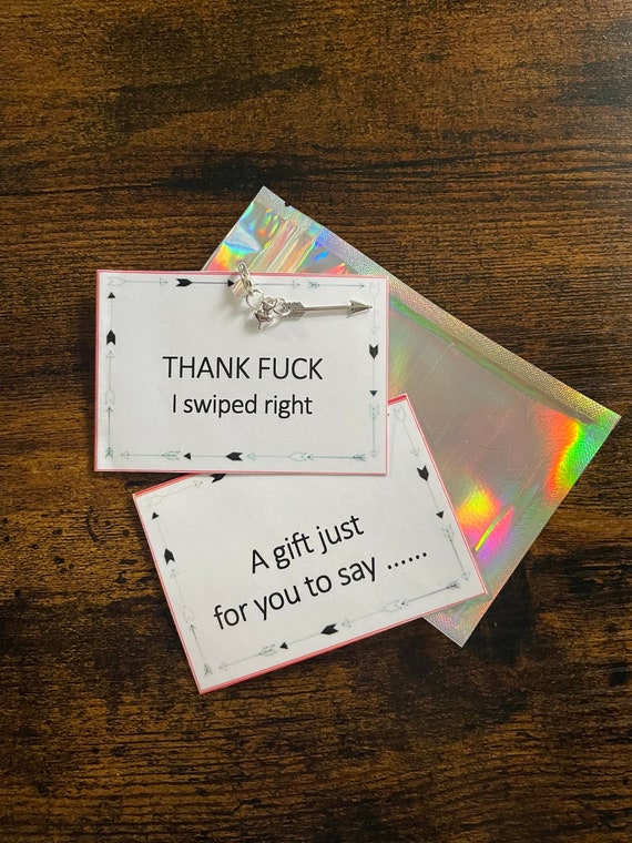 THANK F**K I Swiped Right Arrow Key Charm Pendant Lobster Clasp Fun Quirky Gift For Any Occasion Anyone Card Shimmer Bag Meet Online Love