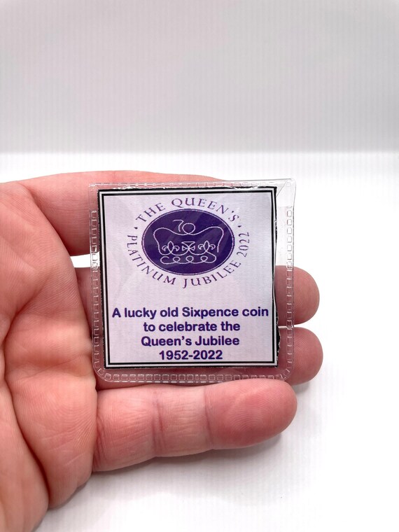 MEMORY Lucky Old Sixpence Coin Celebrate The Queen’s Platinum 70th Jubilee Gift Keepsake Purple Organza bag Wallet Purse Gift Uk 1952 2022