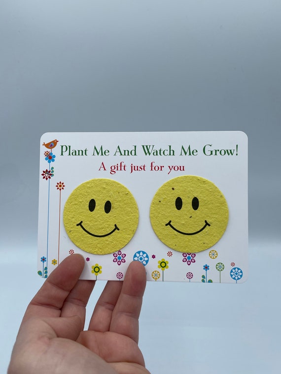 THANK YOU TEACHER Two Smiley Face Plant Me And Watch Me Grow Shaped Seeded Paper Wild Flowers On A Card Gift Bag Fun Any Colour Recycled