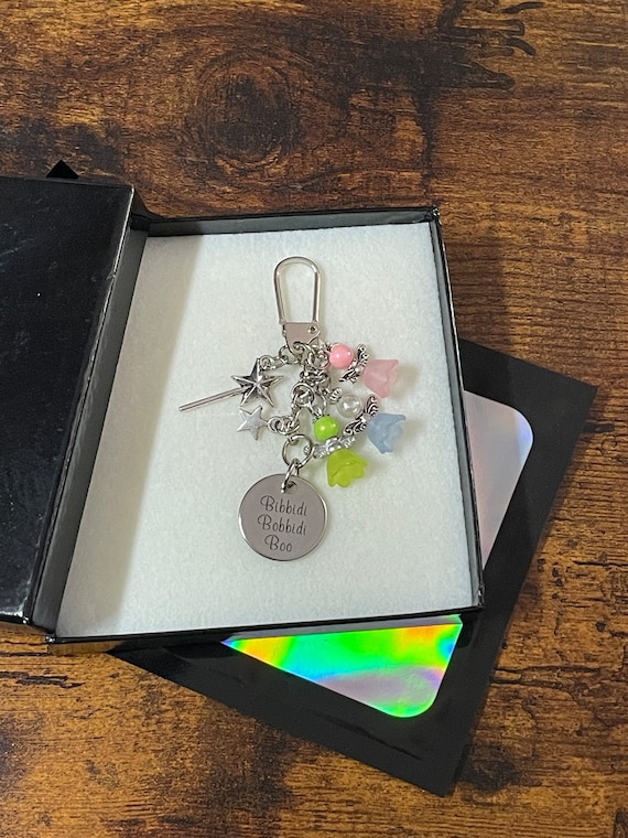Sleeping Beauty Fairy’s Disney Inspired Key Ring Gift Charm Set Bibbidi Bobbidi Boo Blue Green Pink Wand Keepsake Gift Boxed Any Occasion