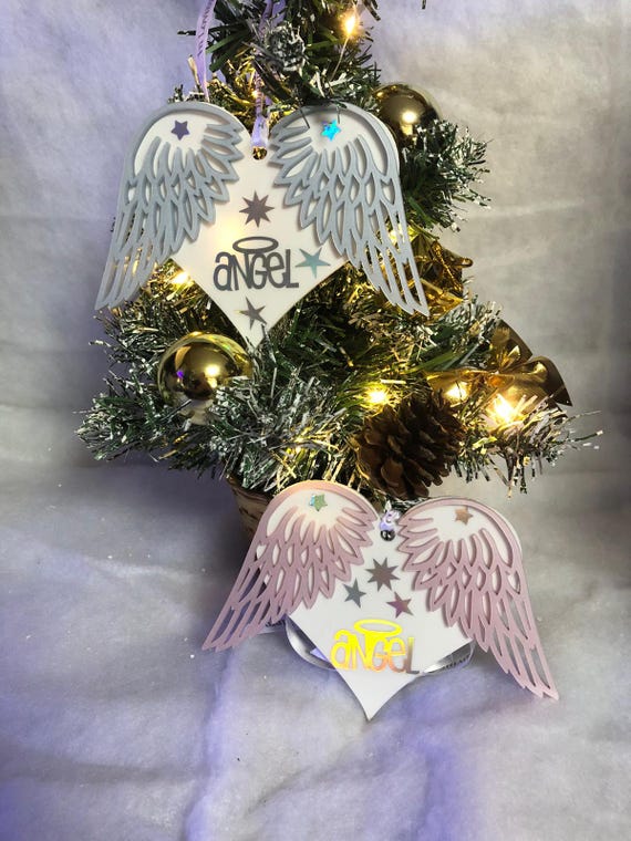 ANGEL Baby loss miscarriage memory heart and angel wings keepsake precious gift memorial Tree or wall hanger Christmas Tree Decoration