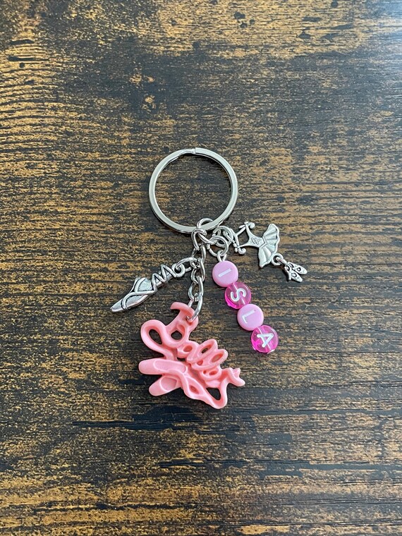 PERSONALISED Ballet Key Ring Charm Set Name Beads Dress Shoes Keepsake Pink Set Gift Box Or Bag Novelty Bag Charm Any Occasion