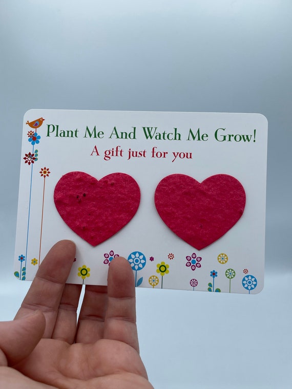 HEARTS Paper Seeded Flowers Gift Card Plant And Watch Me Grow Any Colour Shape Gift Bag Gardener Family Member Mum Wedding Thank you Fun