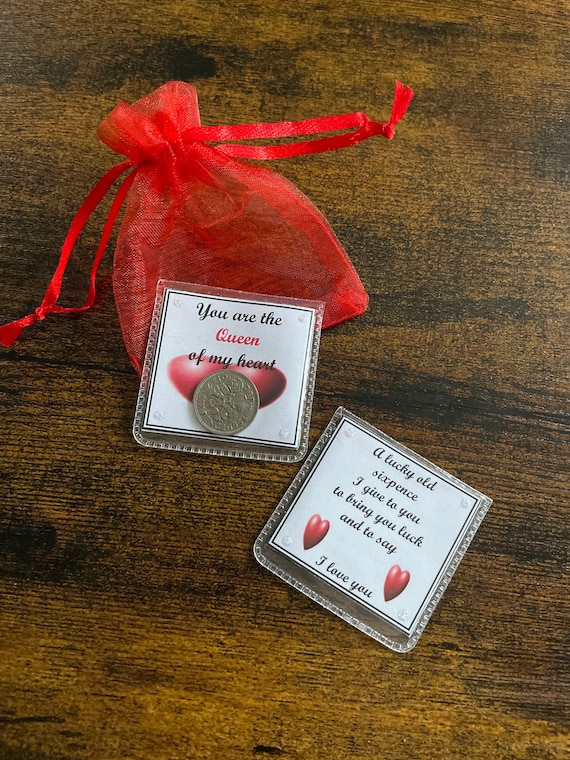 You Are The QUEEN Of My HEART Lucky English Sixpence Coin Keepsake Pouch Purse Pocket Luck Keepsake Gift Love Heart Wedding Wife Girlfriend