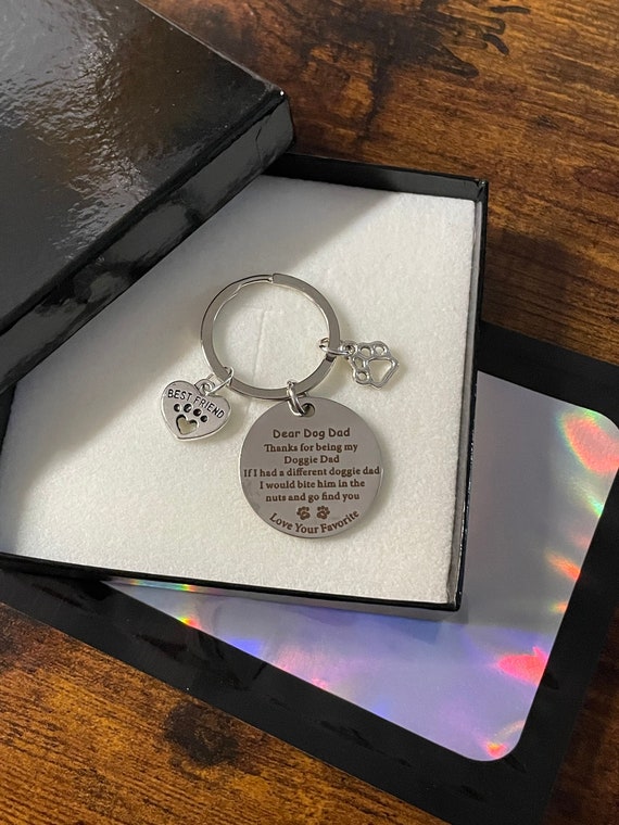 Dear Dog Dad Key Charm Pendant Keepsake Set Paw Prints Best Friend Gift Box Bag Fun Quirky Thank You Love You Favorite Pet Lover