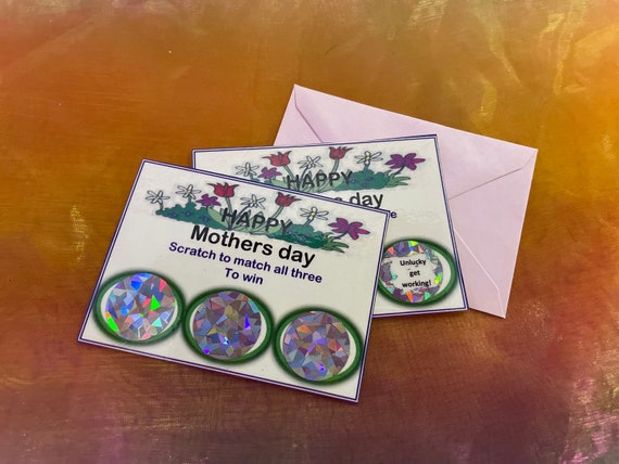 Mother’s Day Scratch Card Set To Put Inside Card As a extra present Mum Nan fun day off ironing washing up good one and bad one set envelope