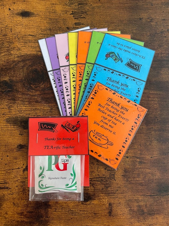 Thank You TEACHER Teabag Gift Thanks for Being A TEA-rific Or TEA-chers Make The Class Better Cards In Mixed Colour Cards End Of Term Xmas