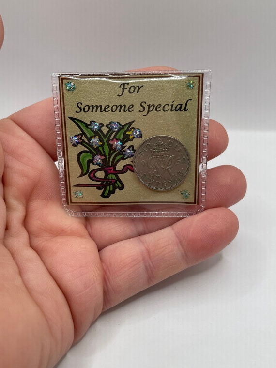 Lucky Sixpence Coin For A FRIEND to bring them good luck flowers organza bag birthday christmas any occasion put inside card or purse quirky