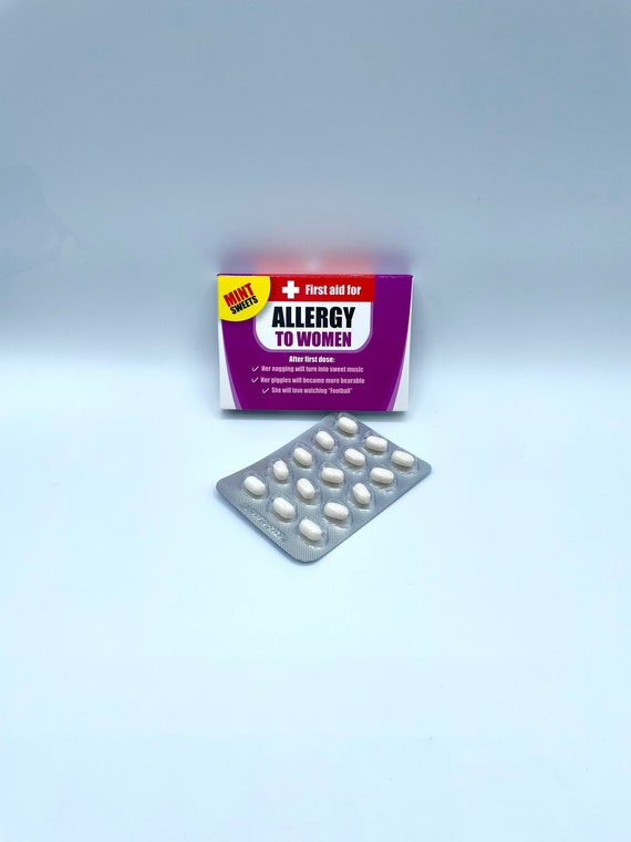 First Aid For ALLERGY TO WOMAN Mint Sweets Novelty Fun Quirky Humorous Gift Birthday Christmas Etc Warning This Is Not A Medicine Pack Laugh