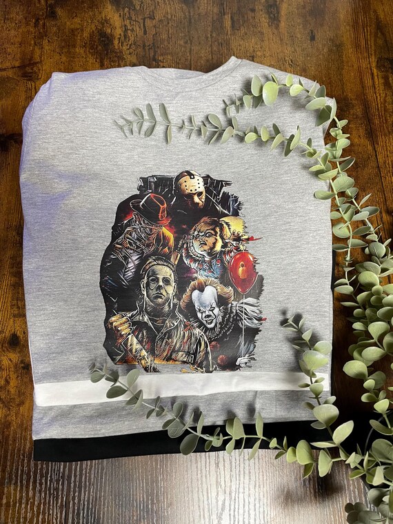 HALLOWEEN Thriller Film Villains Scary Printed T Shirt WOMENS Sizes Fun Quirky Clown Jason Freddie IT Horror Trick Or Treat Party Wear