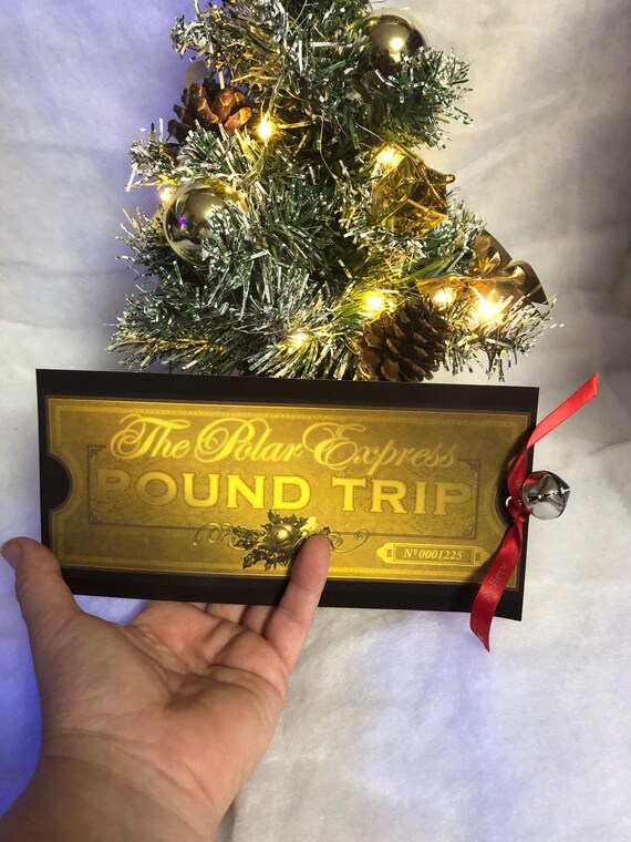 Large Ticket Card Polar Express Inspired And Jingle Bell Believe in Gold or Silver Santa Christmas Eve Box Stocking Filler Train Ride Tom