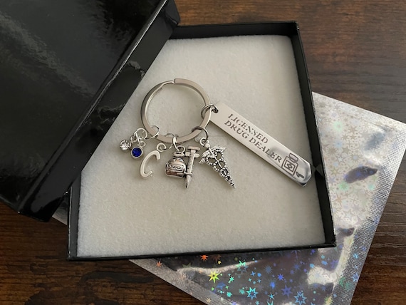 PERSONALISED Initial Letter Nurse Graduation Gift Set Licensed Dr** Dealer Fun Quirky Rhinestone Crystal Charms Nurse Symbol Medicine Charm