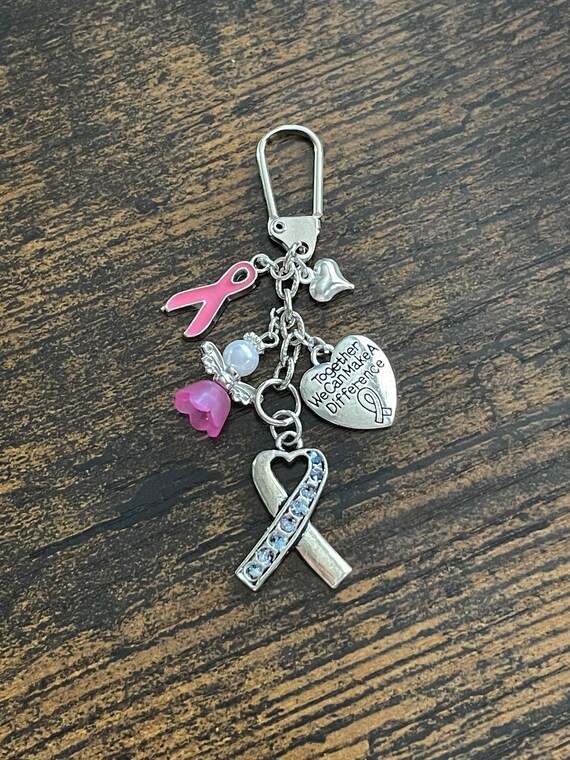 Breast Cancer Awareness Support Charm Pendant Key Ring Charm Set Pink Ribbon Hearts Angel Gift Box Show Them You Thinking Of Them