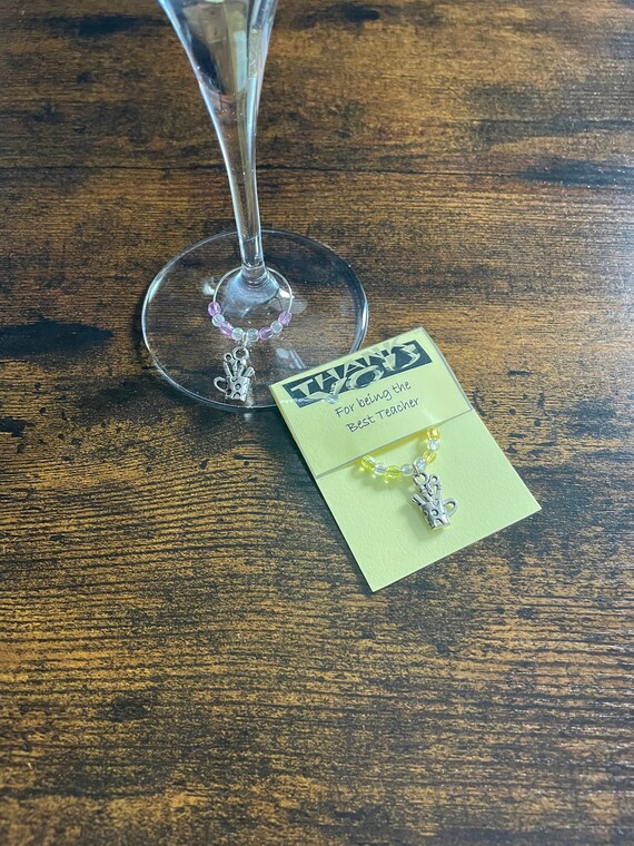 Novelty Wine Glass Charm For Best Teacher To Say Thank You Any Colour Beads Card Metal Paint Pot Charm Keepsake Gift