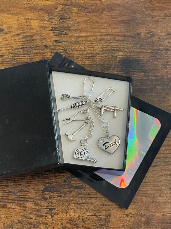 Father’s Day Birthday Tool Set Key Ring Charm Set Drill Spanner Tape Measure Gift Box Shimmer Bag Dad DIY Fun Novelty Keepsake Gift Maker